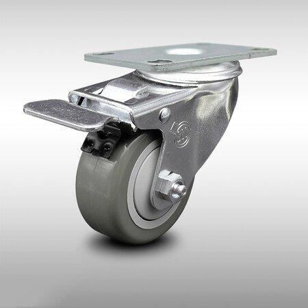 Service Caster 3.5 Inch SS Gray Polyurethane Top Plate Caster with Total Lock Brake SCC SCC-SSTTL20S3514-PPUB